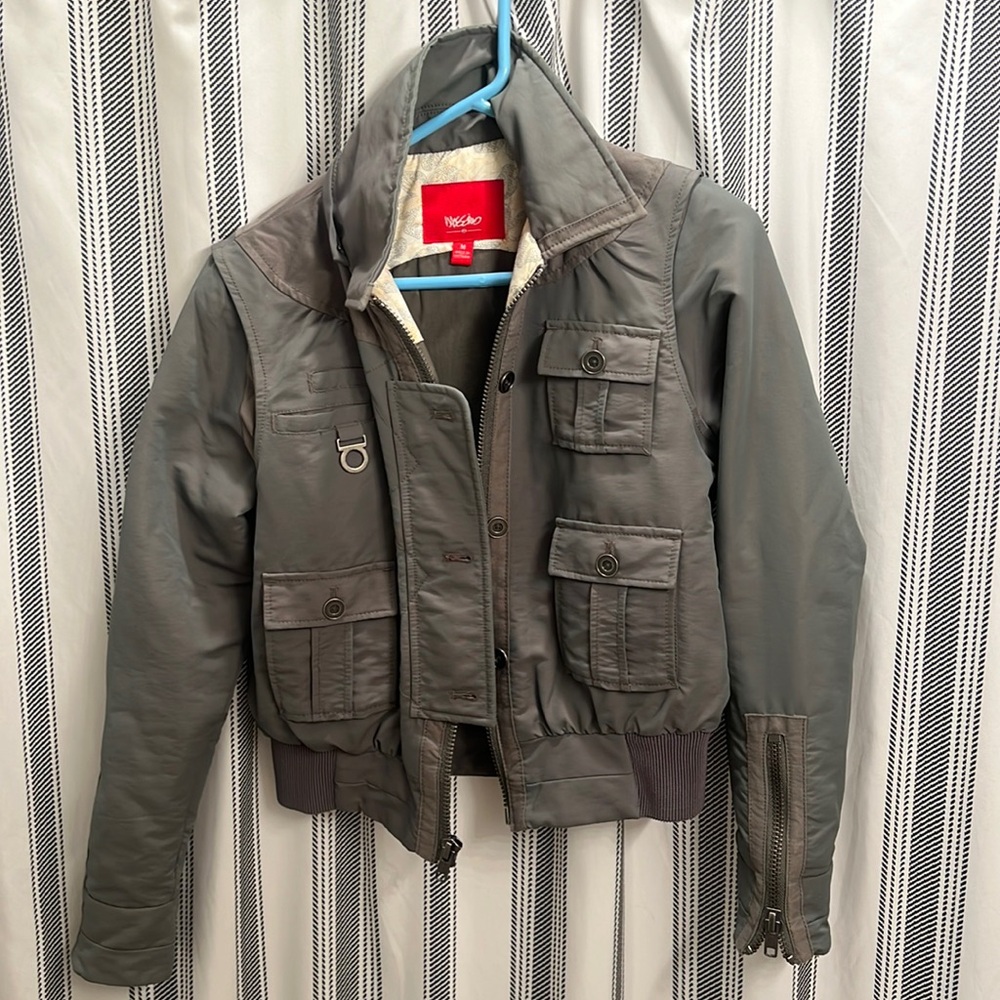 Mossimo Military Bomber Jacket Junior Girls Medium Fitted Greenish-Grey